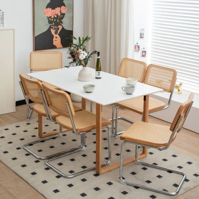 Modern Velvet Rattan Dining Chairs with Chrome Legs (Set Of 2)