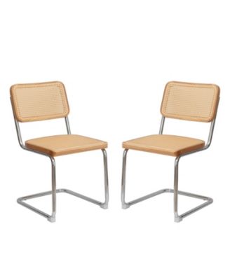 Modern Velvet Rattan Dining Chairs with Chrome Legs (Set Of 2)