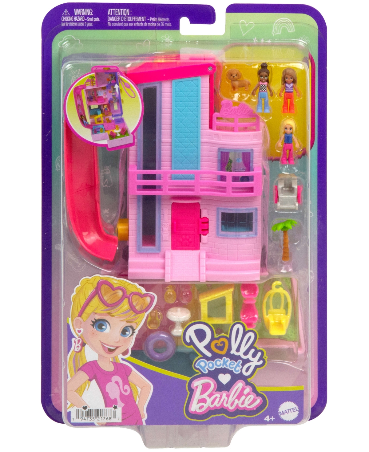 Polly Pocket Barbie Dreamhouse Compact, Dollhouse Playset with 3 Micro Dolls - Multi-Color