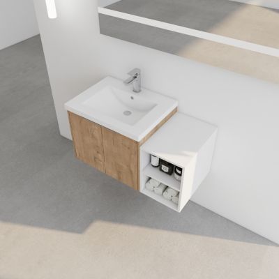 Wall-Mounted Vanity with Soft-Close Doors and Storage Shelves