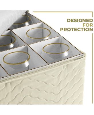 Quilted Glassware Storage Case with Dividers - Holds 12 - Great for Protecting Wine Glasses, Champagne Flutes, Goblets, and more (Beige)