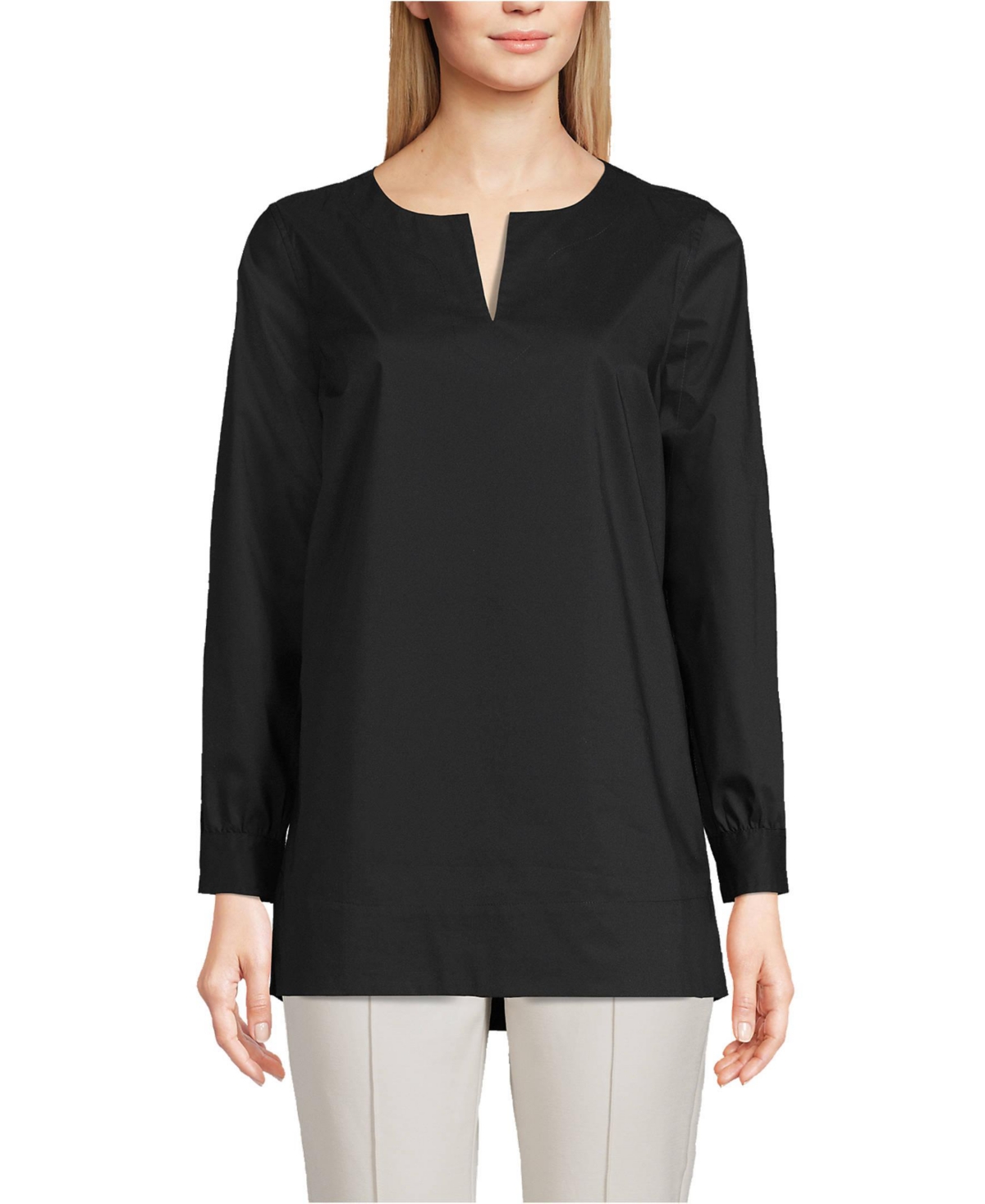Lands' End Women's Stretch Broadcloth Long Sleeve Split Neck Tunic