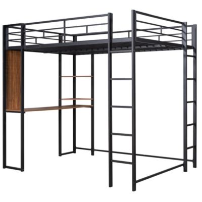 Streamdale Full Size Metal Loft Bed With 2 Shelves And One Desk