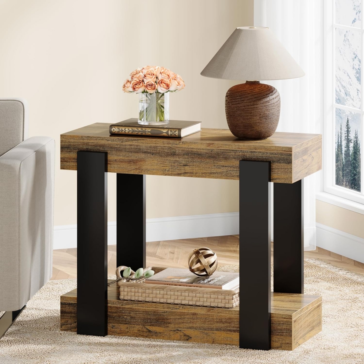 Tribesigns Rattan Shoe Cabinet, Shoe Cabinet Storage with Door, Freestanding Wood SYFe Cabinet with Removable Shelves for Entryway (Black)