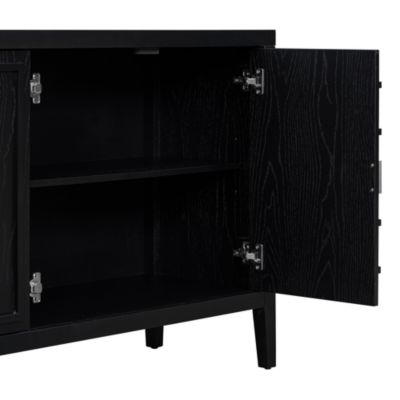60" Rubber Wood, Acacia & MDF Retro Grooves, Metal Handles, Adjustable Shelves Sideboard Cabinet