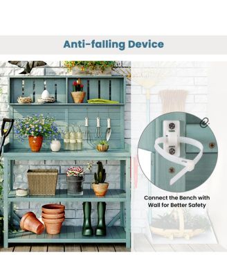 Large Rustic Outdoor Potting Bench with 4 Shelves, Green