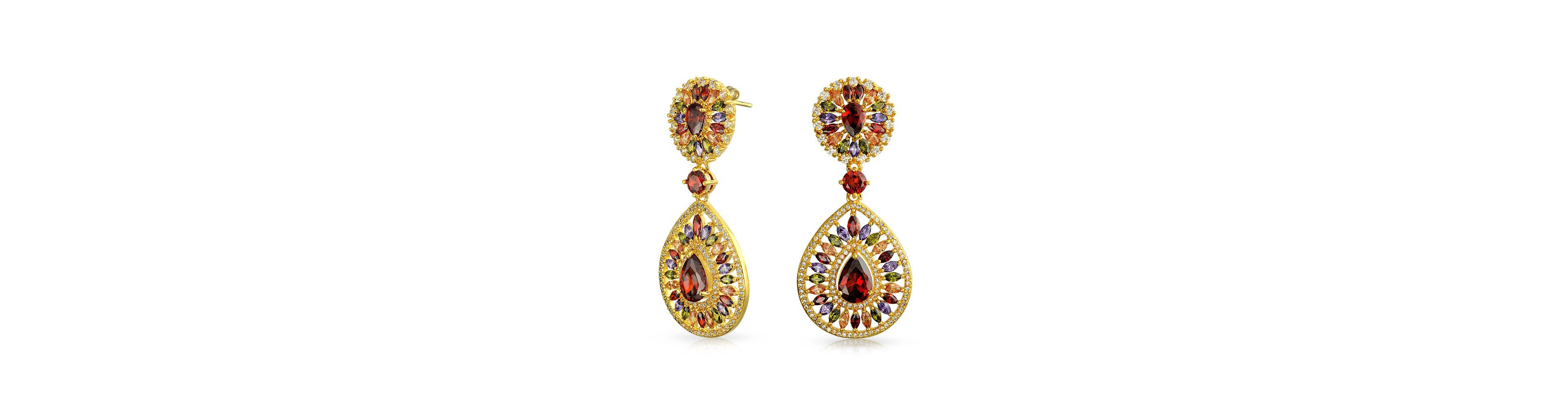 Bling Jewelry Multicolor Fashion Statement Cz Long Teardrop Dangling Statement Chandelier Earrings Prom Yellow Gold Plated
