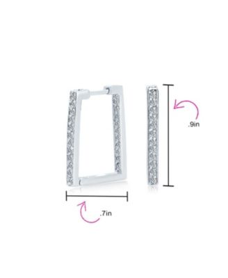 Geometric Rectangle Square Inside Out Channel Set CZ Large Hoop Earrings Of Cubic Zirconia Gold Plated Sterling Silver