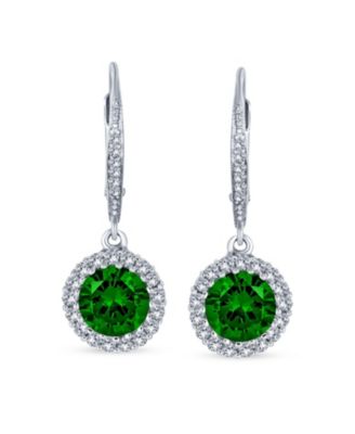 3Ct Cubic Zirconia Round Solitaire CZ Halo Dangle Drop Lever back Earrings .925 Sterling Silver