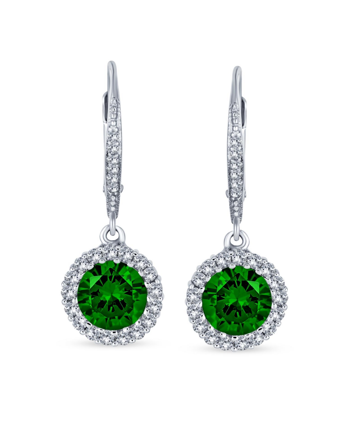 Bling Jewelry 3Ct Cubic Zirconia Round Solitaire Cz Halo Dangle Drop Lever back Earrings .925 Sterling Silver