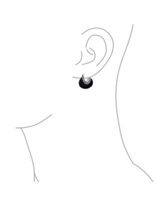 Boho Bali Style Tribal Oval Half Crescent Stone Hoop Earrings Oxidized Milgrain Caviar Bead Sterling Silver