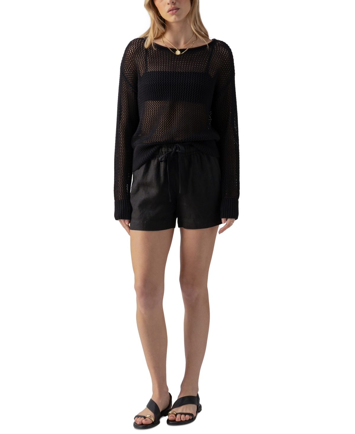 Sanctuary Women's Cotton Open-Knit Long-Sleeve Sweater