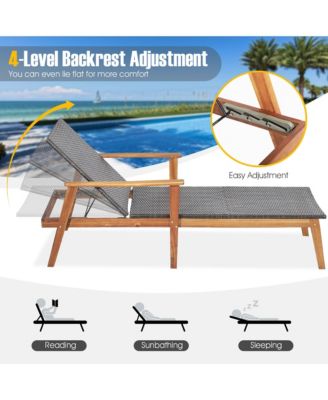 2PCS Patio Lounge Chair Adjustable Recliner Chair Acacia Wood Frame Folding Table Set