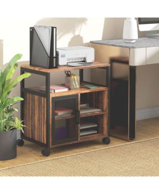 Mobile Printer Stand with Socket & USB Ports, Rustic Brown