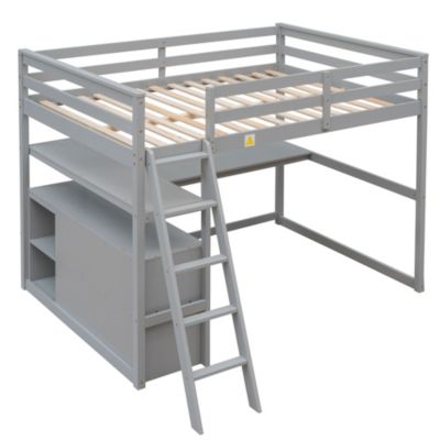 Streamdale Full Size Loft Bed With Desk And Shelves, Two Built-In Drawers