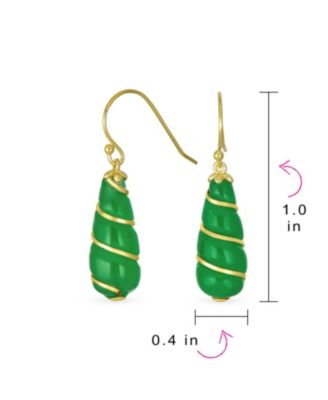 Classic Green Jade Teardrop Twisting Swirl Dangle Earrings Gold Sterling Silver