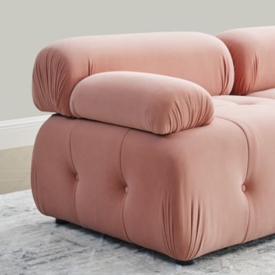 Velvet Modular L-Shaped Sofa with Reversible Ottoman