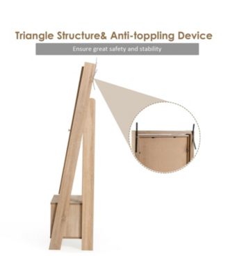 2-in-1 Wooden Cosmetics Storage Cabinet with Full-Length Mirror and Bottom Rack