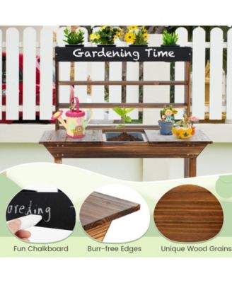 Wooden Potting Bench Table Outdoor Mud Kitchen with Solid Fir Wood Frame