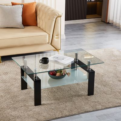 Clear Glass Coffee Table with 2-Tier Design