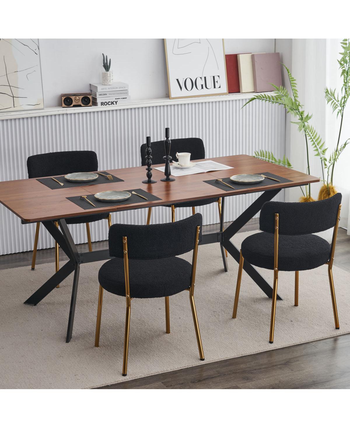 Streamdale Furniture 4 Mid-Century Dining Chairs - Teddy Fabric - Metal Frame Only 4 Chairs）