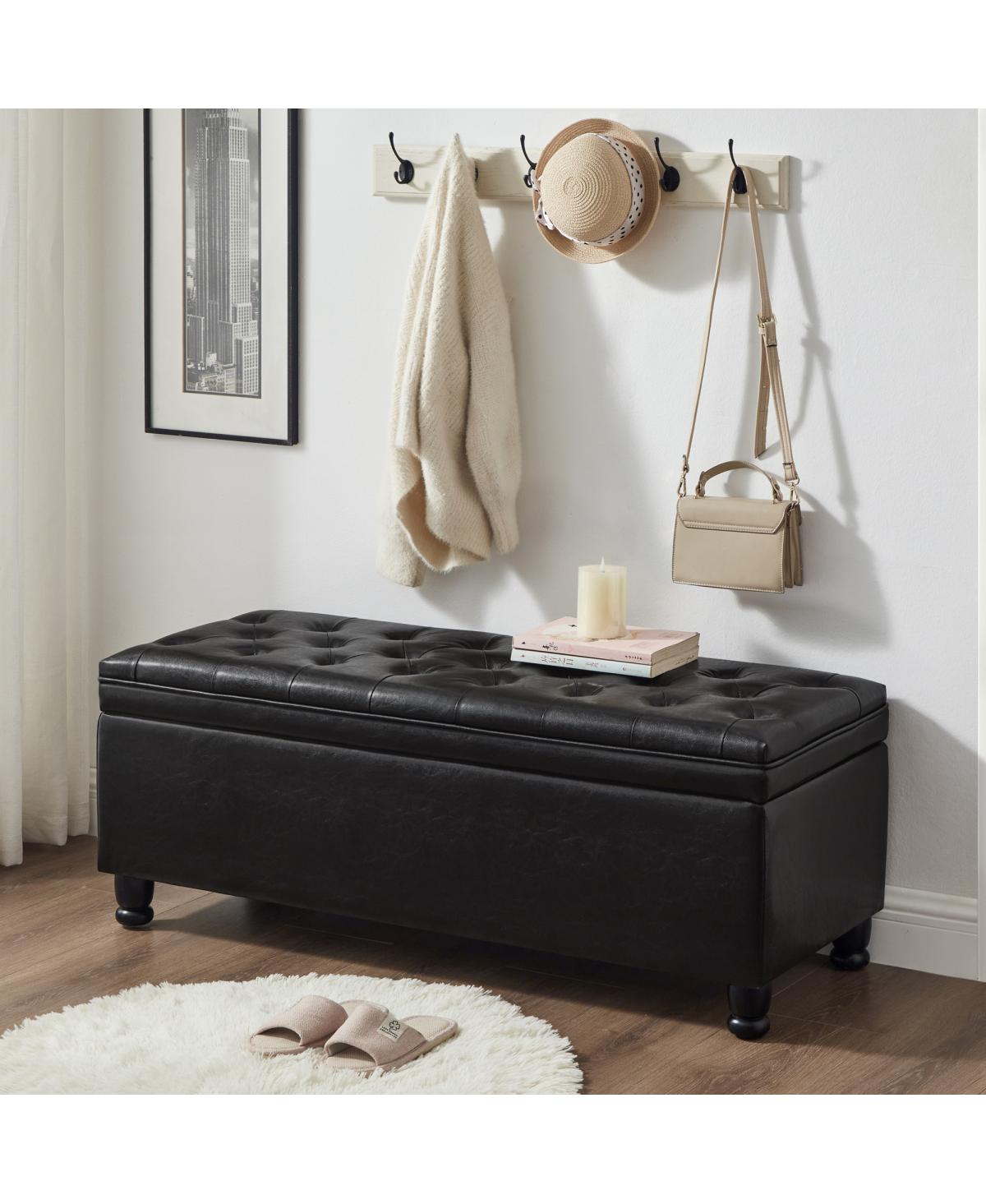 Simplie Fun Black Faux Leather Storage Bench