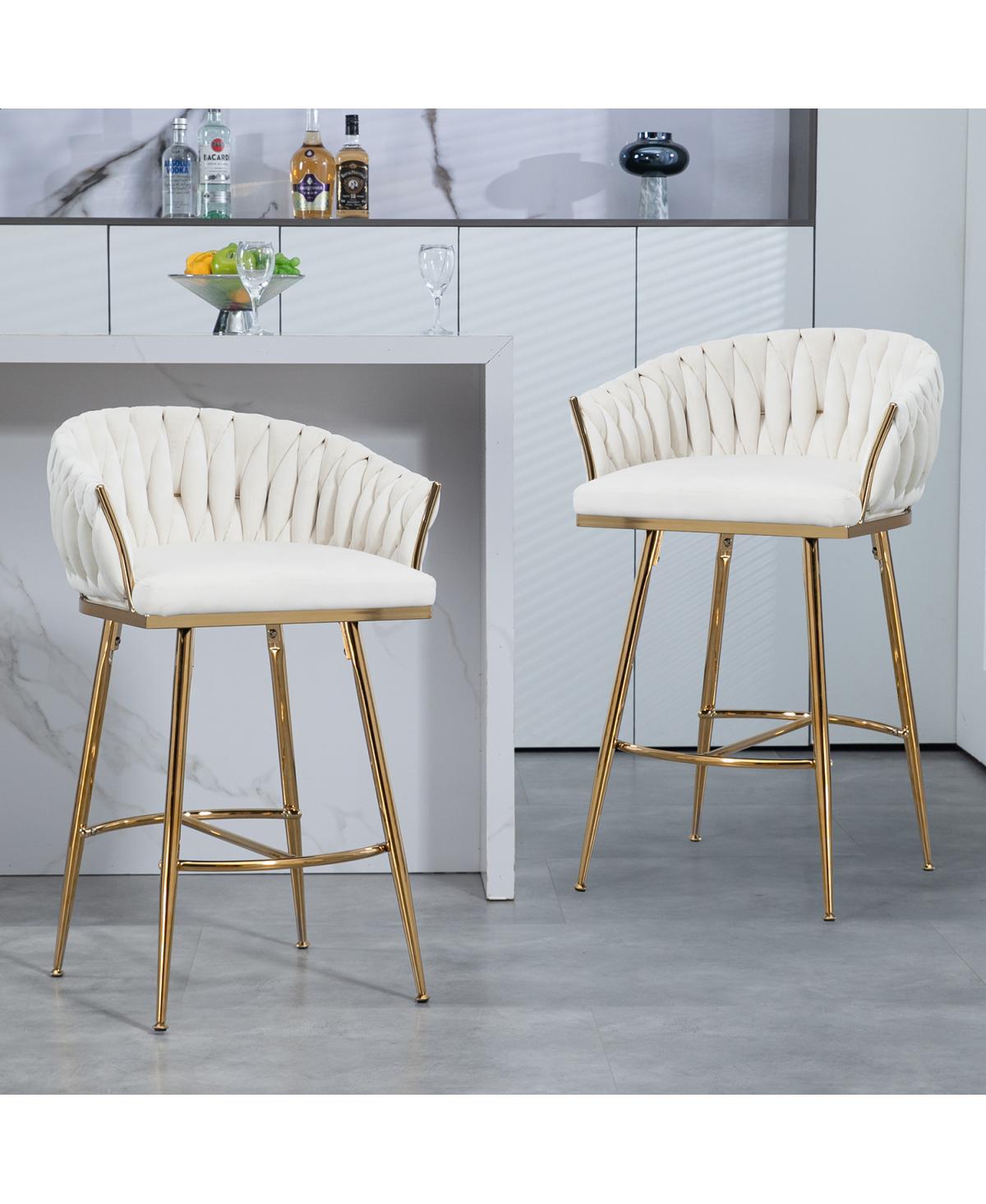 Simplie Fun Velvet Counter Stools with Wave Back & Golden Base