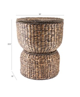 Bhola 18" Hourglass Handwoven Hyacinth Storage Accent Table with Lid