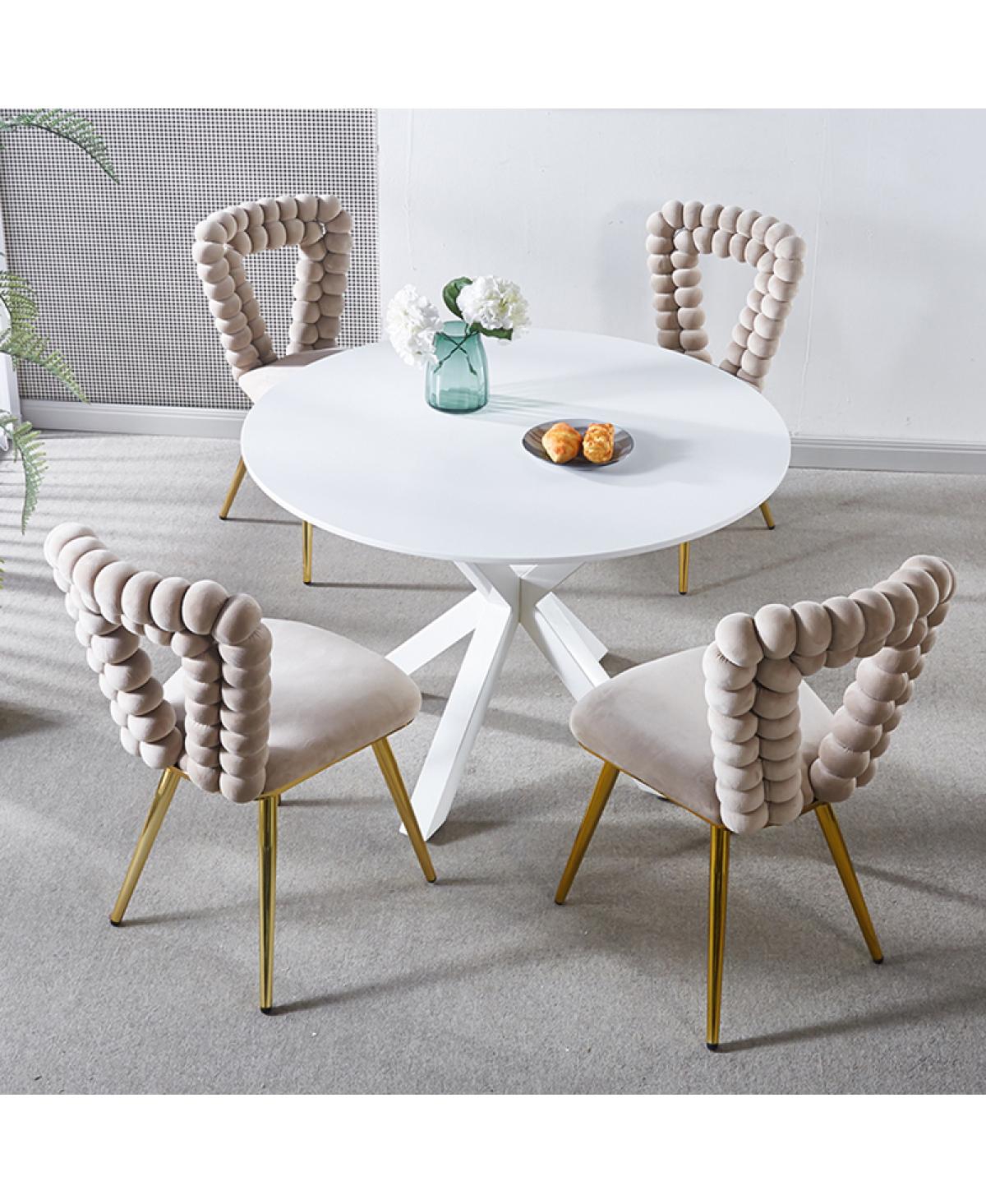 Streamdale Furniture Chair set with iron legs, cushion, and backrest, for dining, living, cafe - White+gold