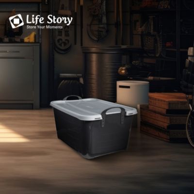 55 Quart Stackable Storage Bin, Heavy Duty Lidded Container, 6 Pack