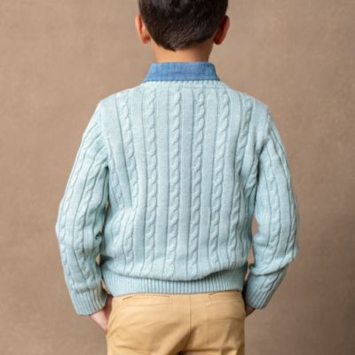 Boys Organic Long Sleeve Fine Gauge Cable V-Neck Sweater