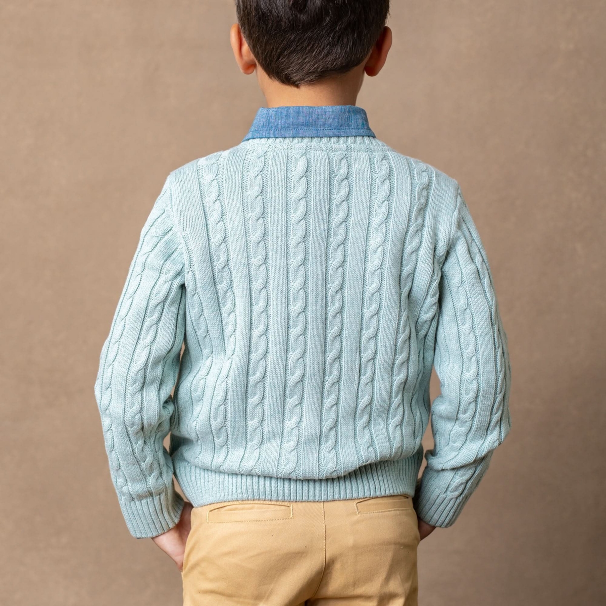 Hope & Henry Boys Organic Long Sleeve Fine Gauge Cable V-Neck Sweater