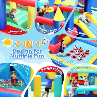 7-in-1 Inflatable Bouncy House with Ball Pit