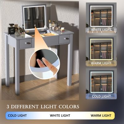 Vanity Table with LED Mirror & Storage