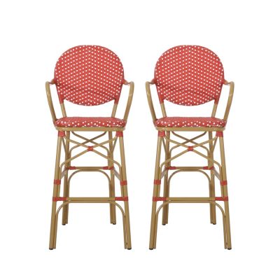Streamdale Parisian-Inspired Aluminum Barstools with Woven Wicker