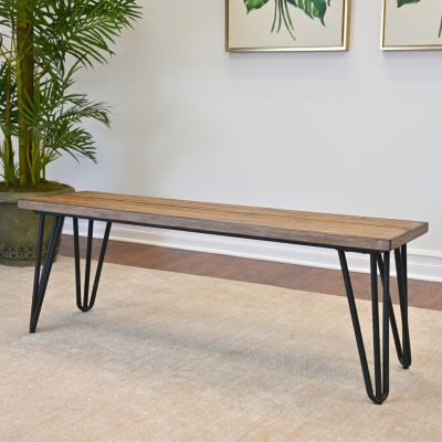 Streamdale Industrial Wood Dining Bench, Rustic Dark Pine Finish