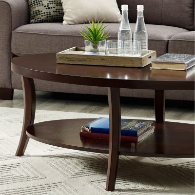 Espresso Oval Coffee Table with Shelf