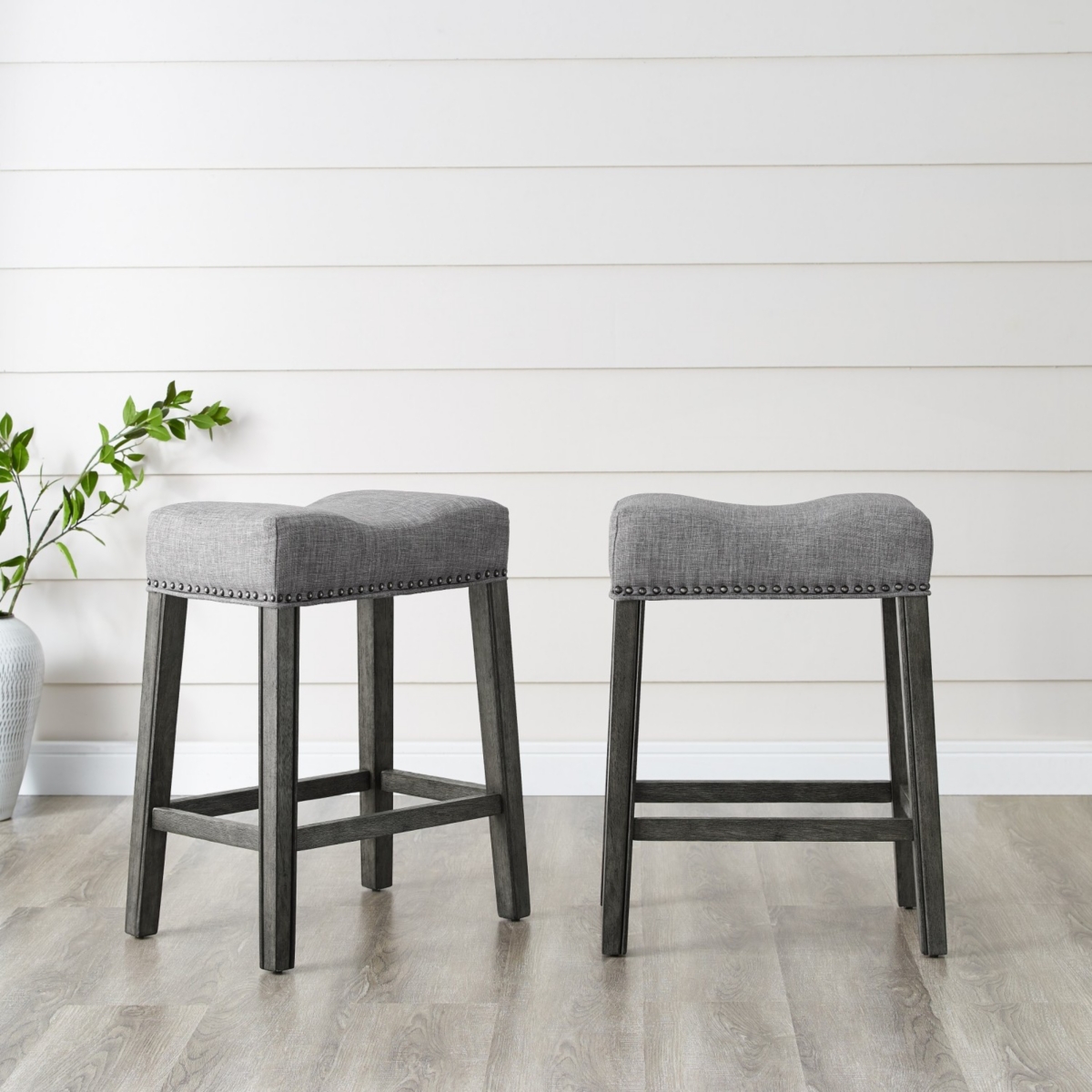 Upholstered Backless Saddle Seat Counter Stools 24" height Set of 2, Gray