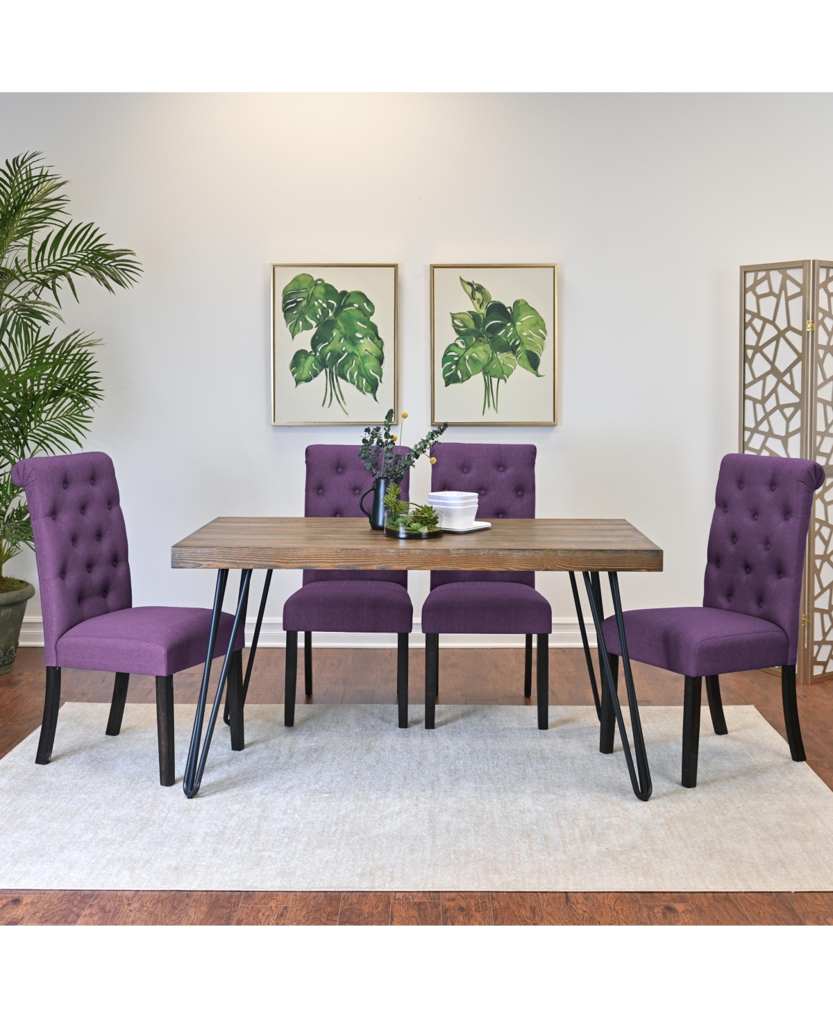 Streamdale Furniture 7-Piece Dining Set, Hairpin Dining Table with 6 Chairs, 4 Color Options
