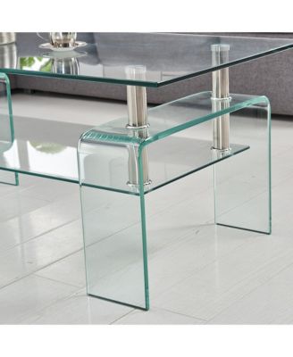 Modern Tempered Glass Coffee Table with 2 Tiers for Living Room Decor
