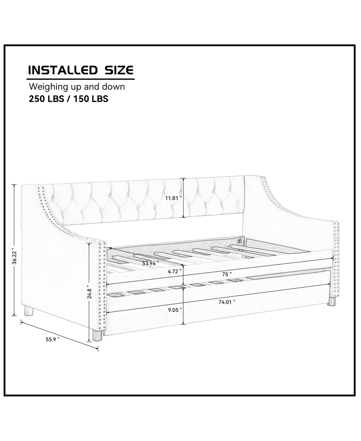 Streamdale Furniture Full Size Wood Daybed with Hideaway Trundle for Kids/Guest Room