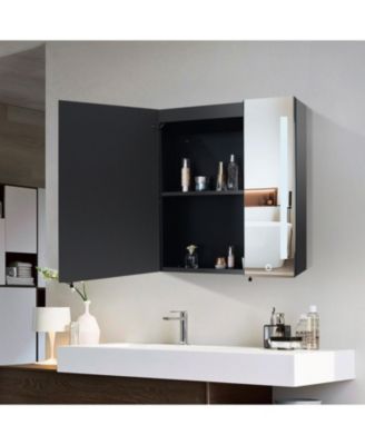 30x26" Black LED Medicine Cabinet with Storage, Defogger, Dimmable Lights