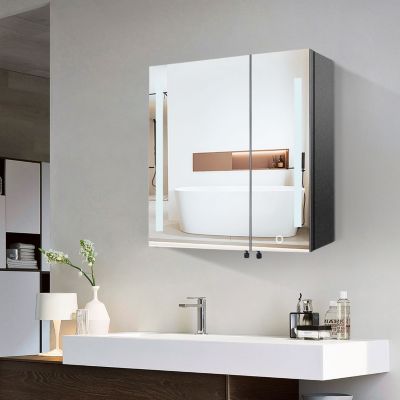 30x26" Black LED Medicine Cabinet with Storage, Defogger, Dimmable Lights