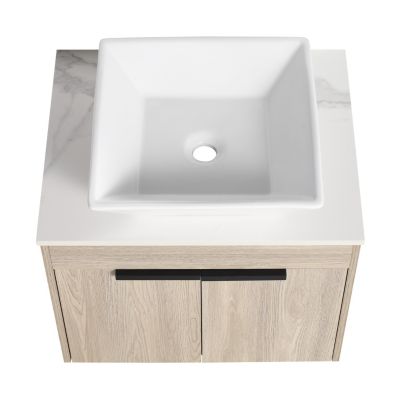 24" Modern Design Float Bathroom Vanity With Ceramic Basin Set