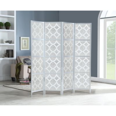 Quarterfoil infused Diamond Design 4-Panel Room Divider, Silver