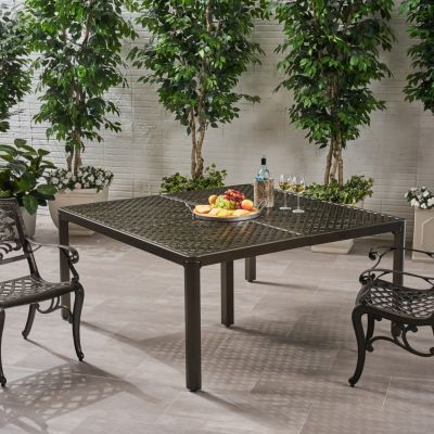 62-Inch Cast Aluminum Square Table with Woven Accents Outdoor Dining Table