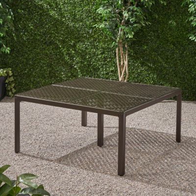 62-Inch Cast Aluminum Square Table with Woven Accents Outdoor Dining Table