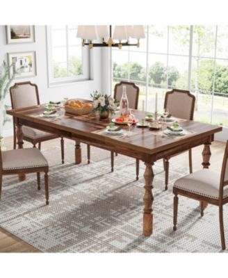 62” Wood Dining Table for 4-6 People, Farmhouse Large Rectangle Kitchen Table, Dinner Table Kitchen & Dining Room Furniture with Carved Turned Legs