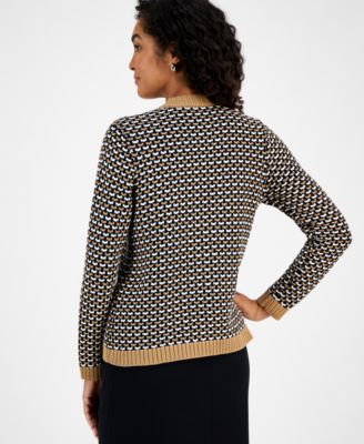 Kasper Open Front Cardigan Ruffled Blouse Pull On Pants In Brown