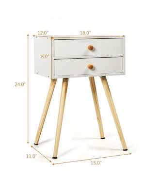 Midcentury Modern Bedside Table with 2 Drawers